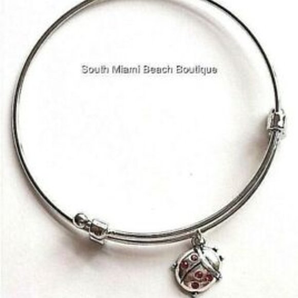 Crystal Ladybug Charm Bracelet Lady Bug Red Crystal Insect Silver Plated Bangle - Picture 1 of 8